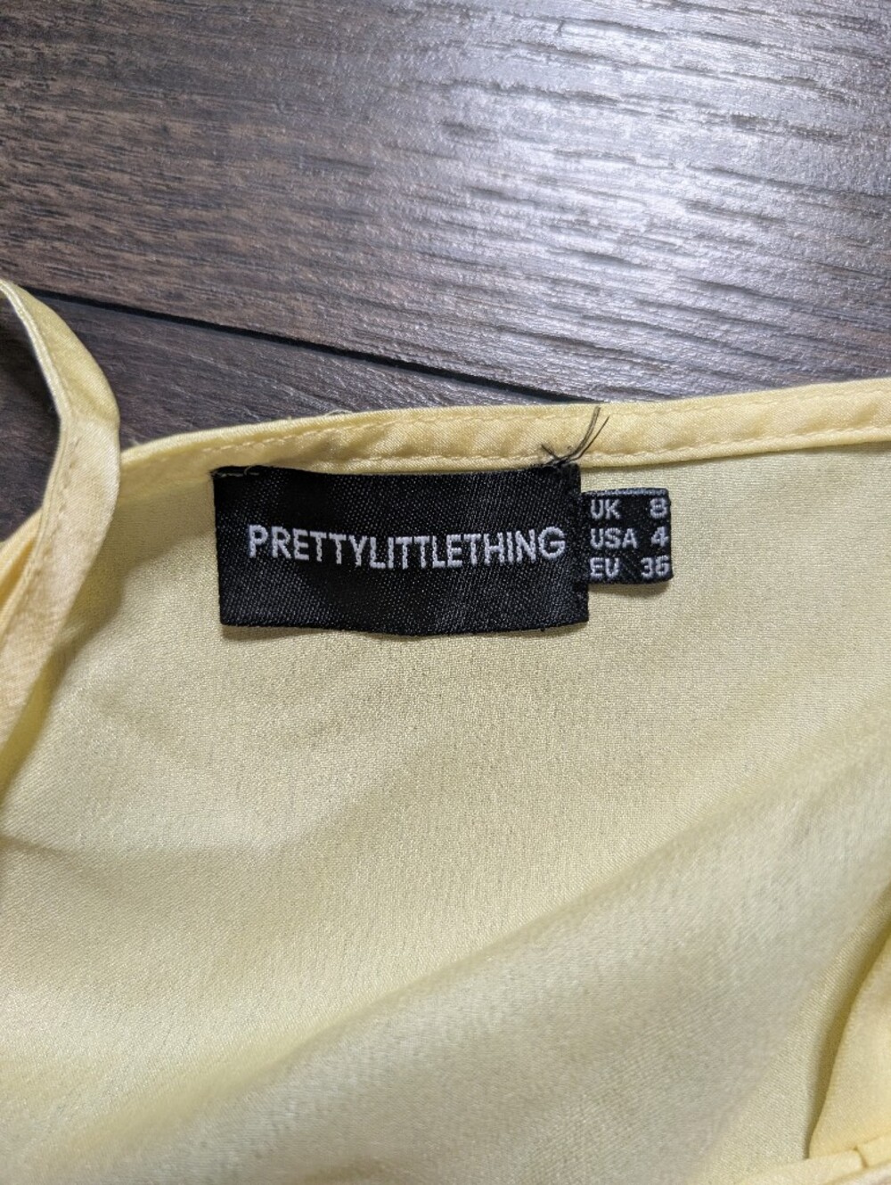PrettyLittleThing Lemon Yellow Satin Shift Dress with Floral Embroidery Size 4 - Picture 10 of 10